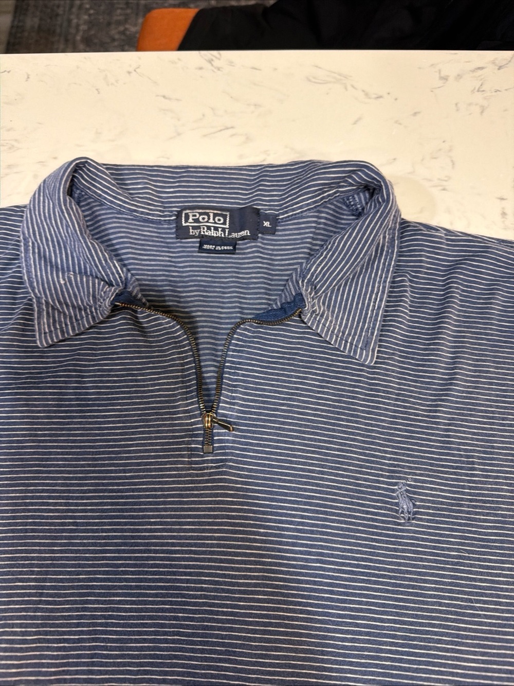 Vintage Polo Ralph Lauren Quarter Zip Polo Shirt Mens XL Navy Stripe Y2K Classic
